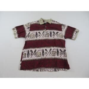 RJC Hawaiian Tribal Polo Shirt, Beige Burgundy, Sz XL 1990s